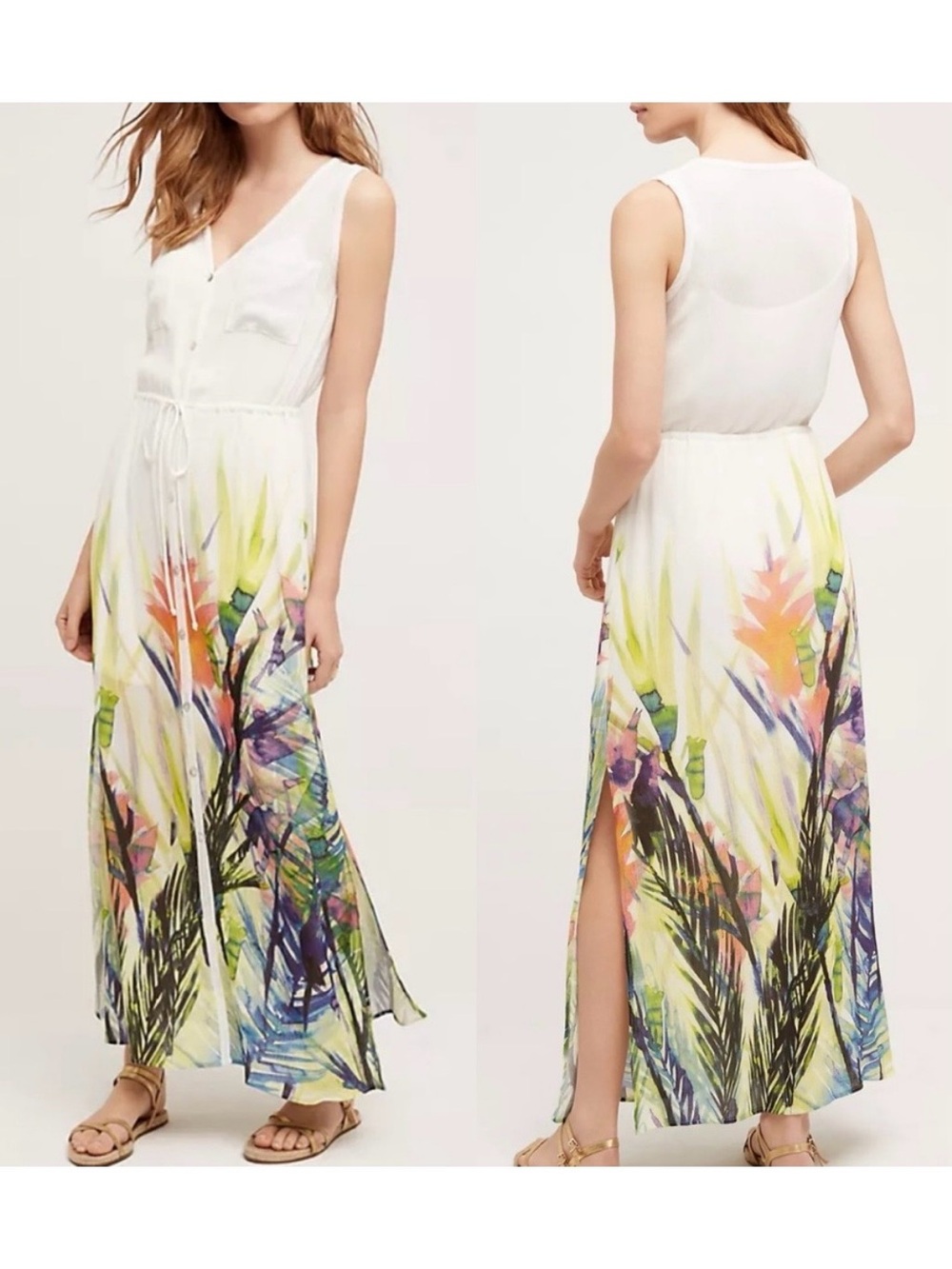 Anthropologie Mermaid Watergarden Water Garden Boho Beach Maxi Dress Resort Pool